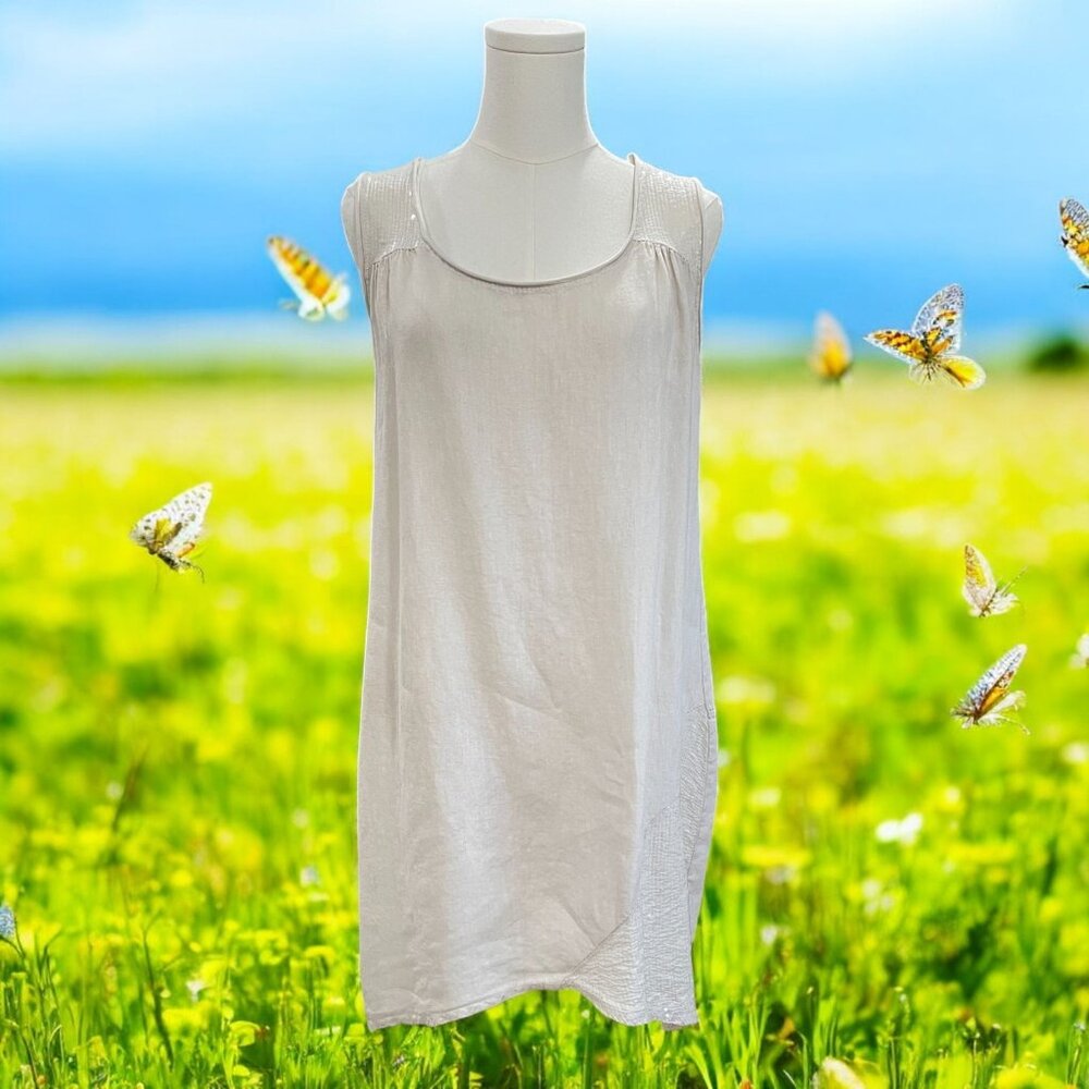 Carla Conti Linen Sequin Tunic Dress Womens Small Italy‎ Boho Cottagecore Summer